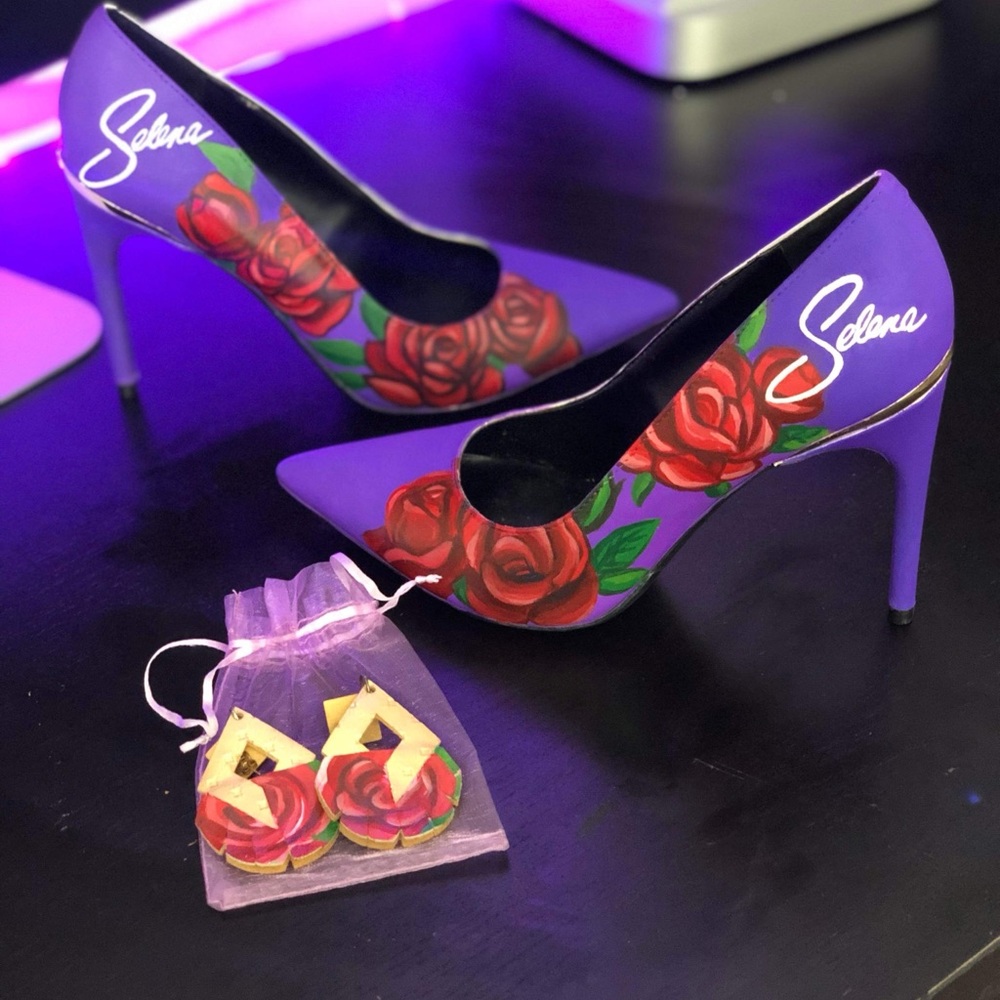 Selena hand painted pumps and matching earrings